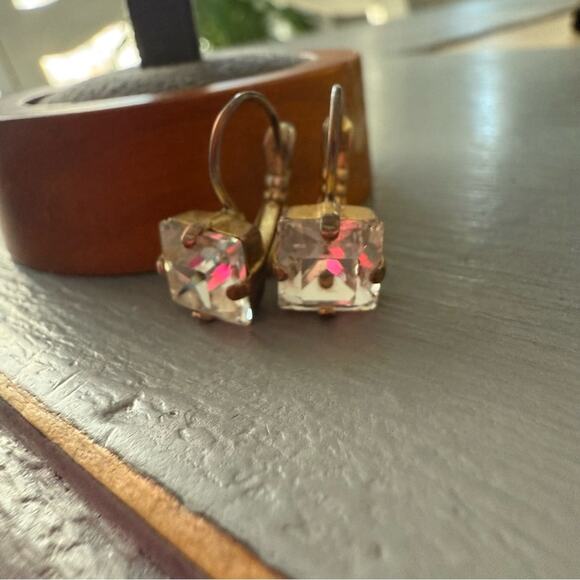 Sabika LIKE Gold Tone Dangle Earrings with Clear Sparkling Gemstones - Picture 6 of 9